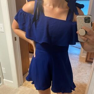 LEO & VIOLA Dark Blue Cold Shoulder Ruffle Romper Women’s Size Small